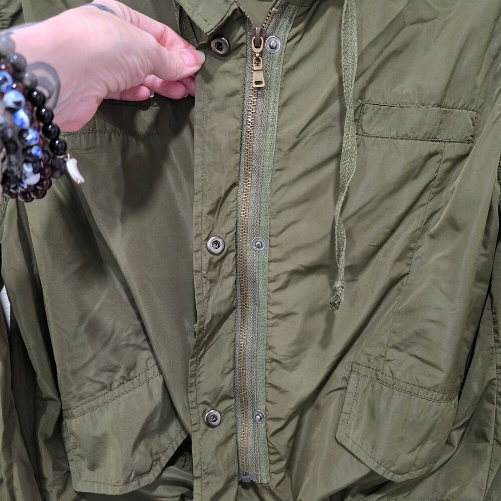 Brandy Melville ✦ Olive Hooded Utility Jacket ✦ Lightweight Drawstring Layer S/M - Picture 10 of 13